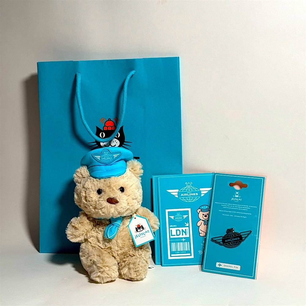 Jellycat Bartholomew Airline Bear Gift Set with Matching Pins & Stickers